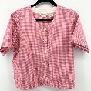 ORVIS Red Gingham Cotton Collarless Crop Shirt